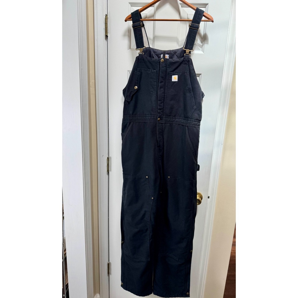 Carhartt Womens L 12-14 Black Insulated Quilt Lined Duck Canvas Bib Overalls